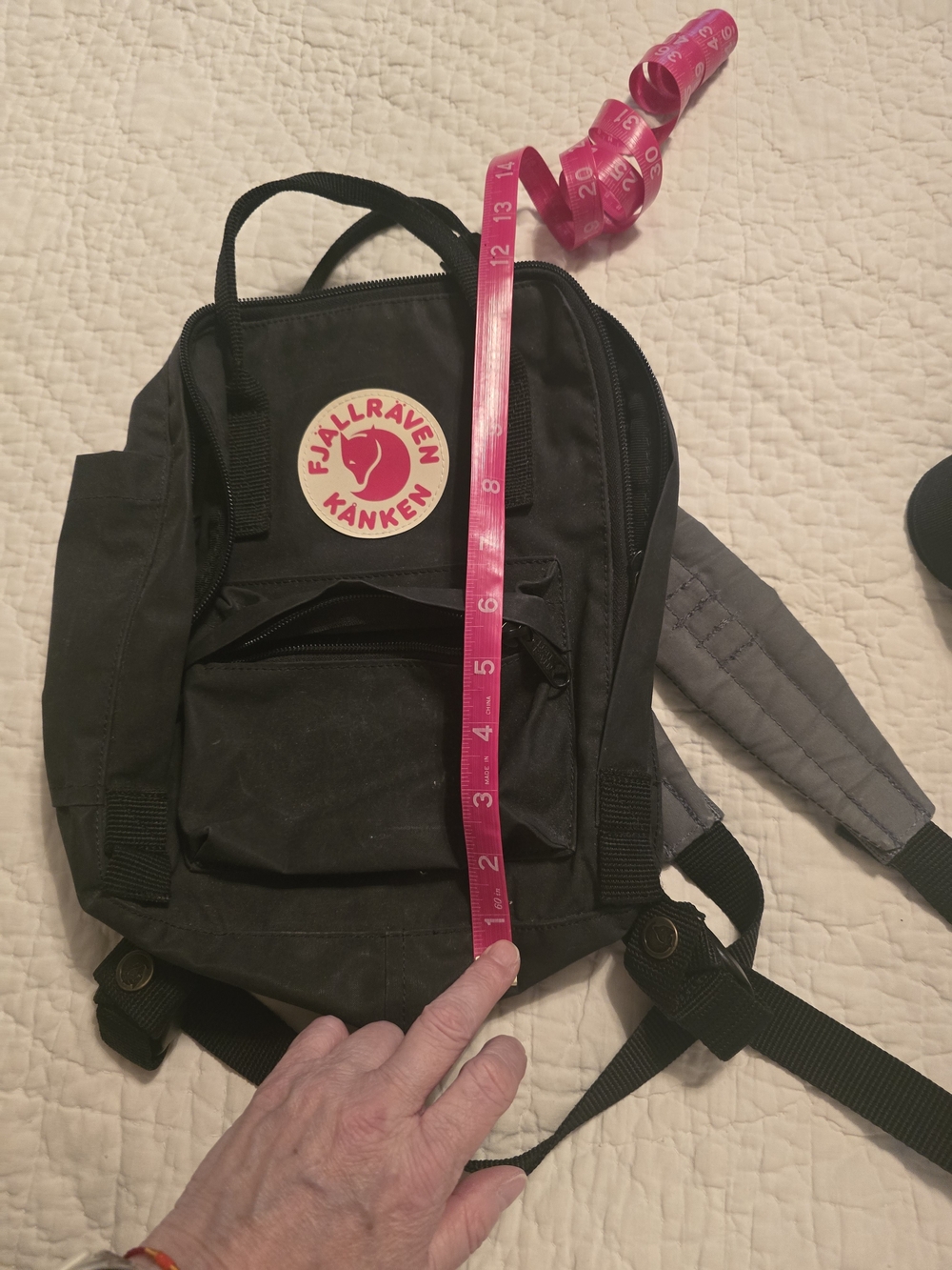 Fjallraven Kanken Mini Black Backpack with Pink Logo Patch